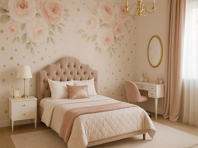 کاغذ دیواری اتاق خواب لاکچری دخترانه