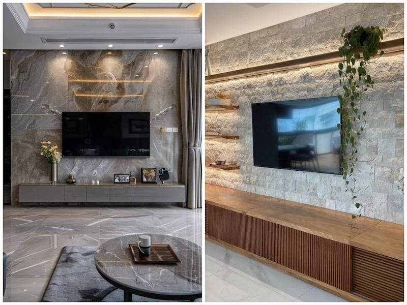 دکور پشت تی‌وی با سرامیک