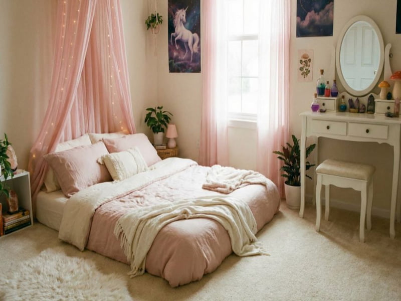 اتاق خواب دخترانه بدون تخت