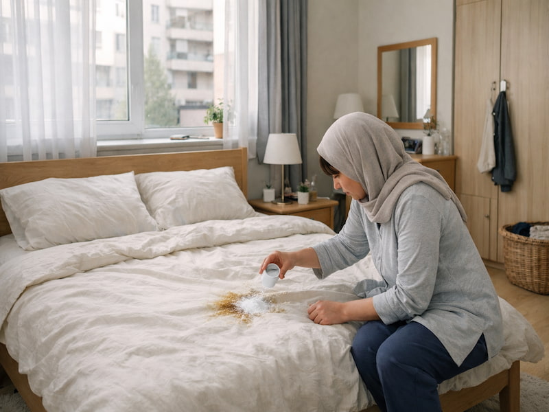 از بین بردن لکه عرق و زردی روی روتختی