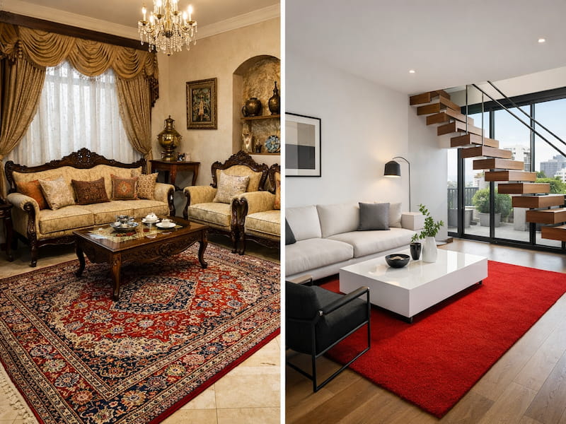 دکوراسیون با فرش قرمز لاکی