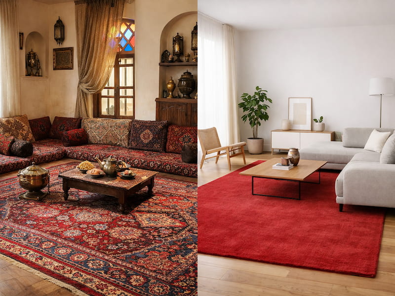 دکوراسیون مدرن با فرش قرمز