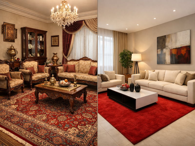 راهنمای دکوراسیون با فرش قرمز