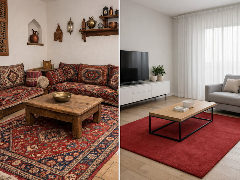 عکس دکوراسیون با فرش قرمز