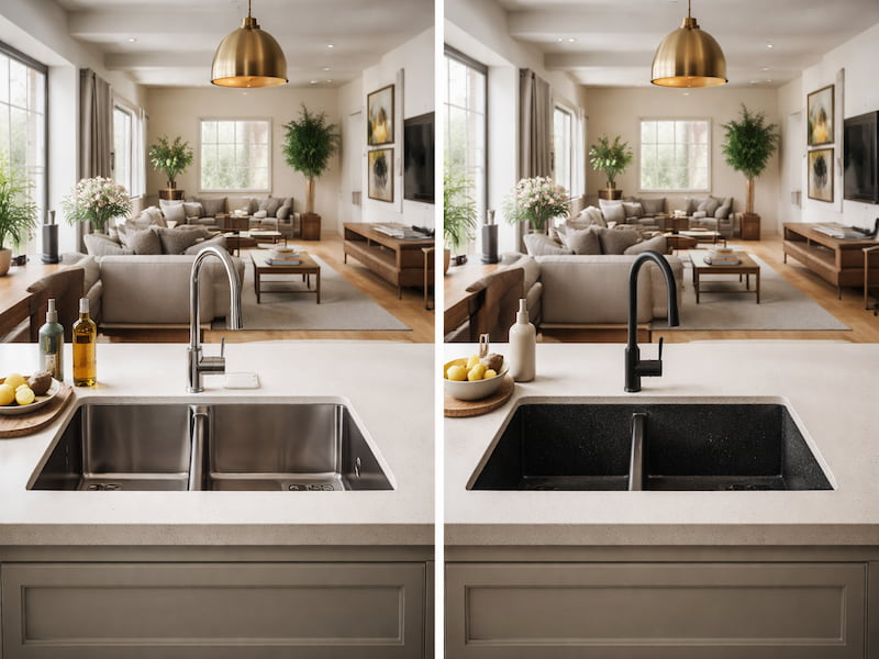 مقایسه عملی سینک گرانیتی و استیل در جدول کاربردی