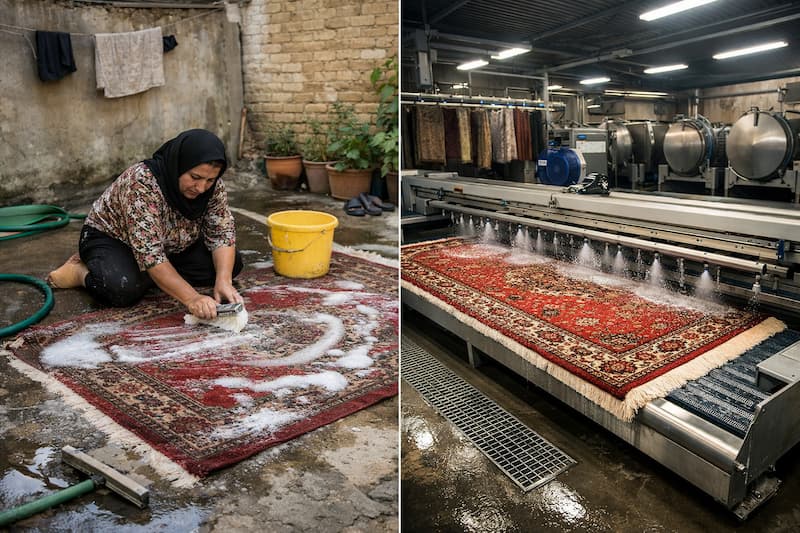 شستن فرش در خانه بهتر است یا قالیشویی؟