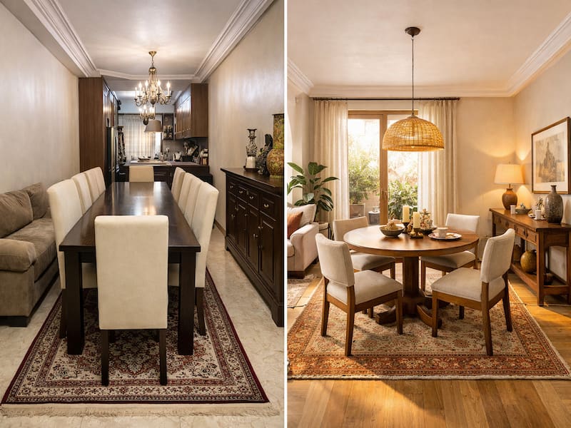 چیدمان میز ناهار خوری در پذیرایی