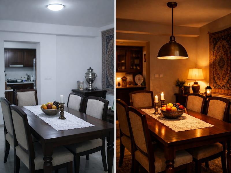 چیدمان میز ناهارخوری در پذیرایی مستطیل